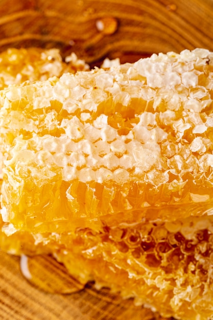 High angle honeycombs on wooden platter