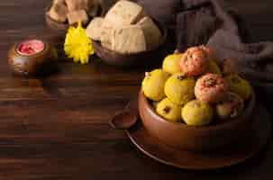 Free photo high angle indian dessert in bowl