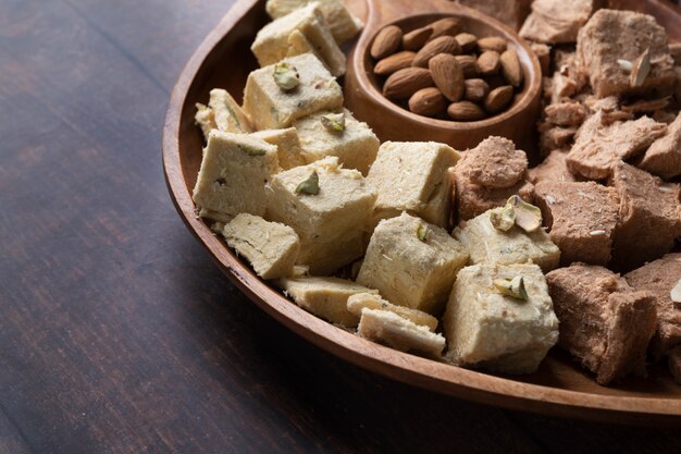 High angle indian dessert on plate