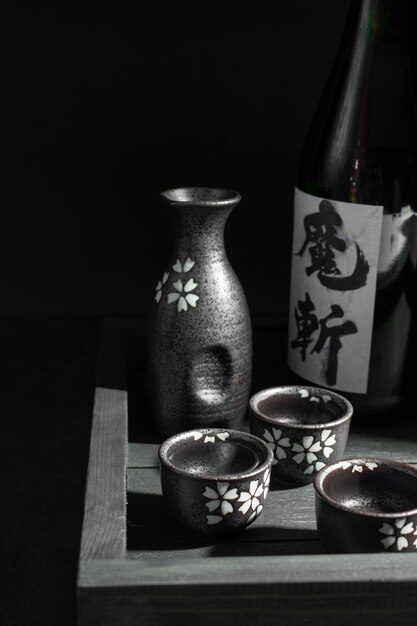 High angle japanese cups assortment