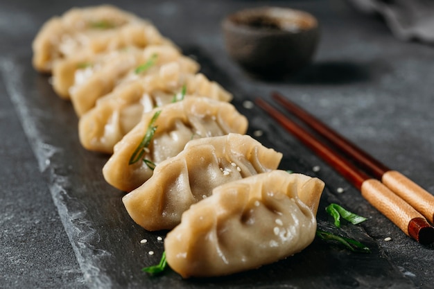 High angle japanese dumplings composition