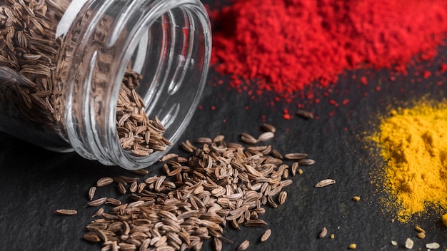 High angle jar with spices