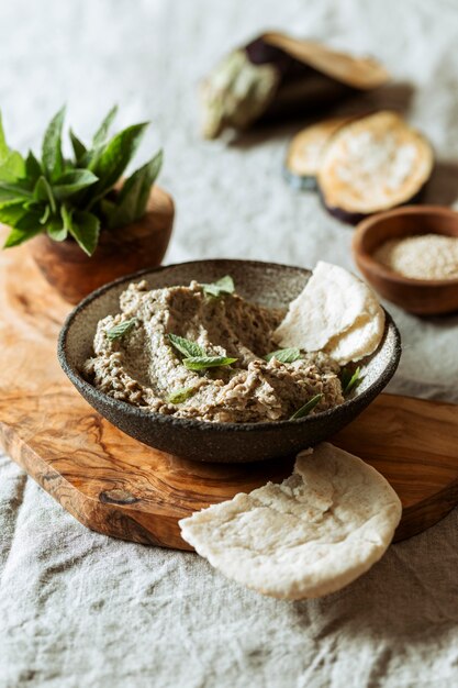 High angle jewish food on wooden board