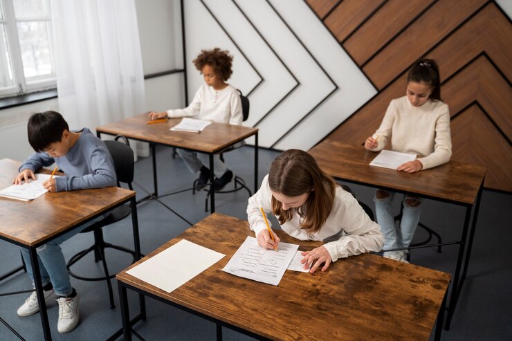 Free Photo high angle kids cheating at school