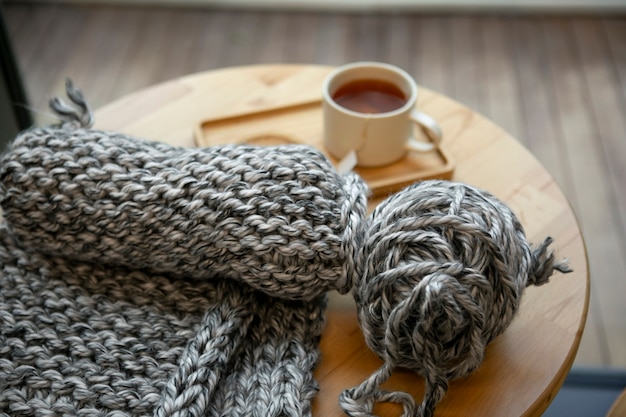 Free photo high angle knitting concept with scarf