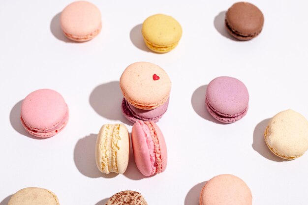 High angle of macarons for valentines day