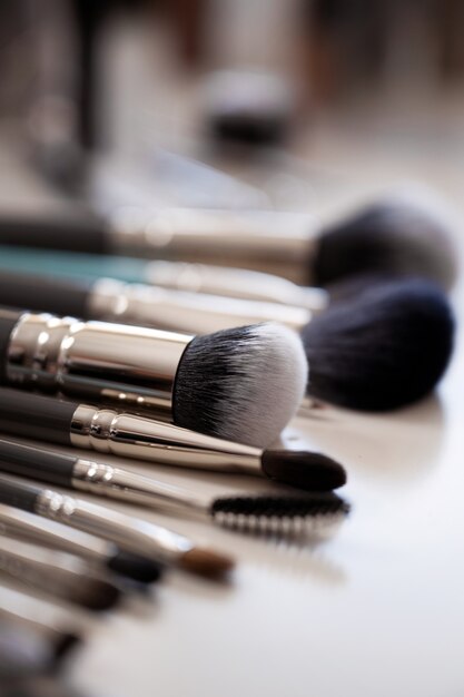High angle makeup brushes arrangement