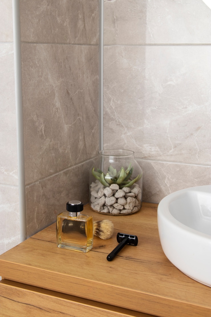 Free Photo high angle male self-care setting still life