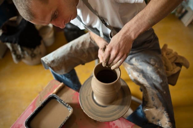 High Angle Man Doing Pottery