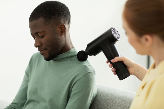 high angle man getting massage