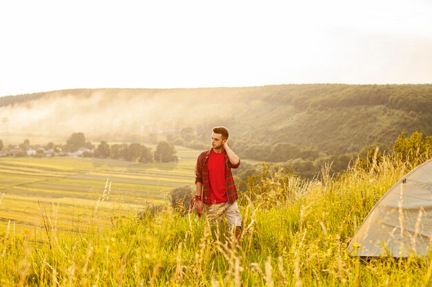 High angle man on mountain