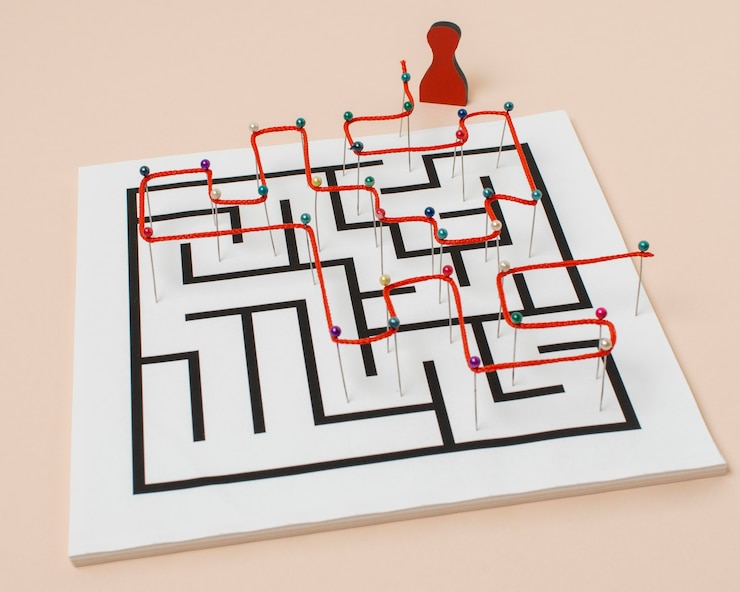 Free Photo high angle maze and thread