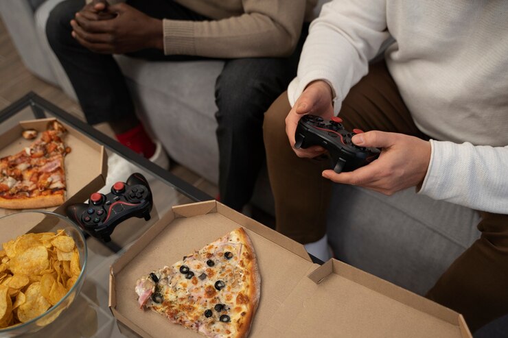 Free Photo high angle men playing videogame