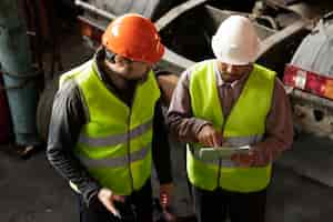 Free photo high angle men wearing equipment