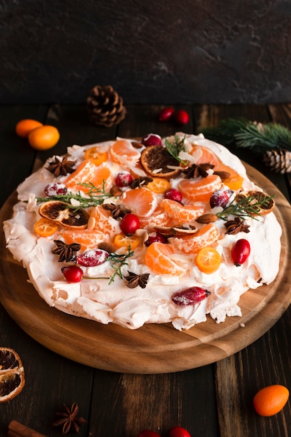 Free photo high angle of meringue cake with citrus