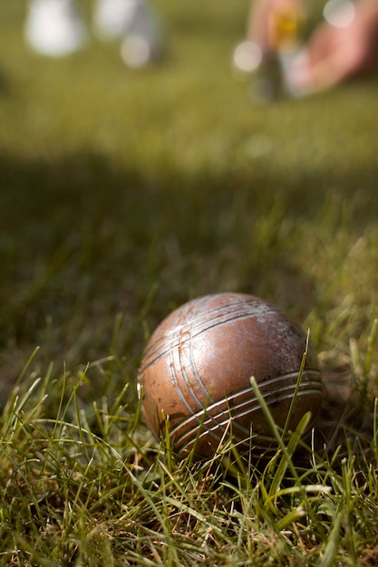 High angle metallic ball on grass