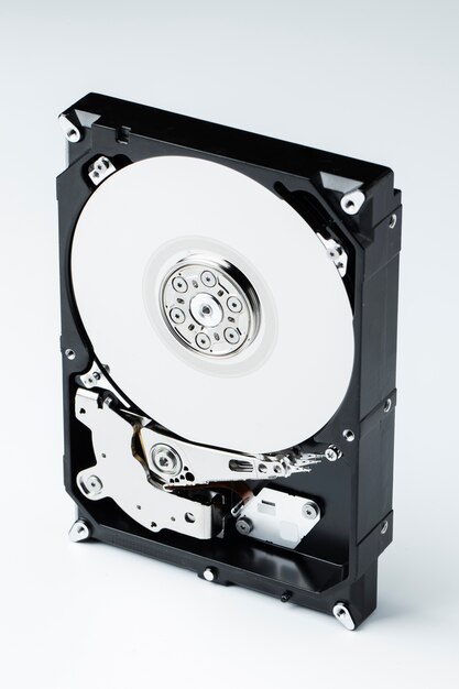Free Photo high angle metallic hard drive components still life