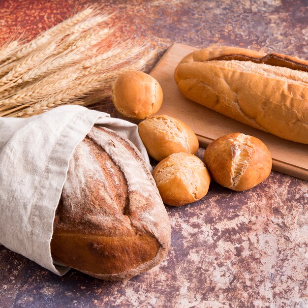 High angle mix of breads