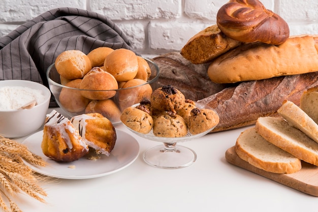 Free photo high angle mix of breads