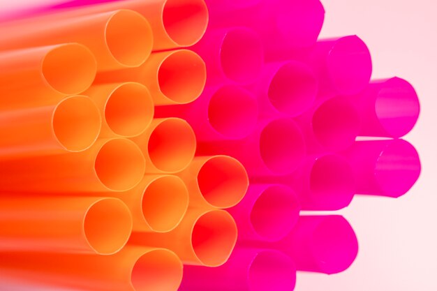 High angle mixed color straws tip in close range