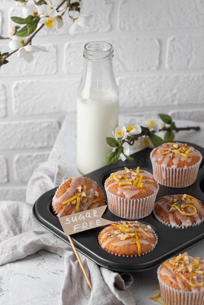 High angle muffins on tray