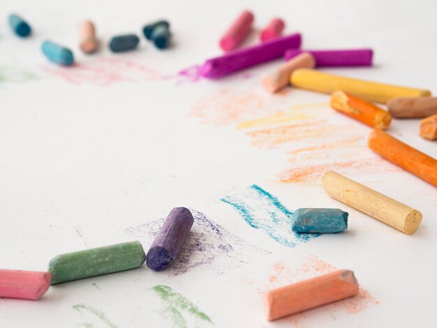High angle of multicolored chalk