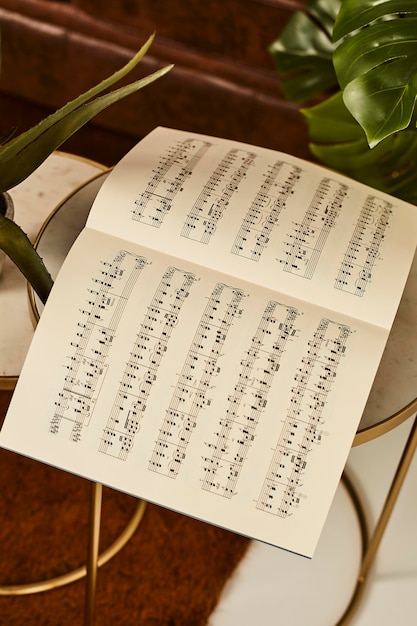High angle of music sheet on the table
