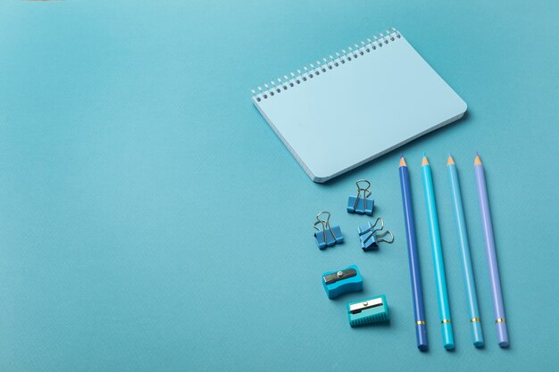 High angle notebook and writing tools