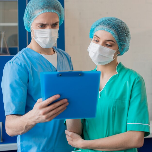 High angle nurses working