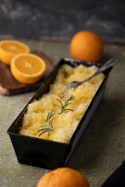 High angle orange granita arrangement