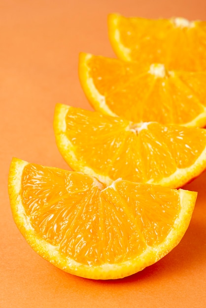 High angle orange slices arrangement