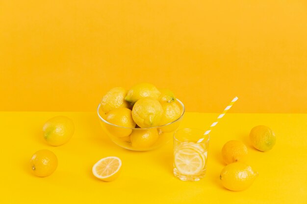 High angle organic lemons on table