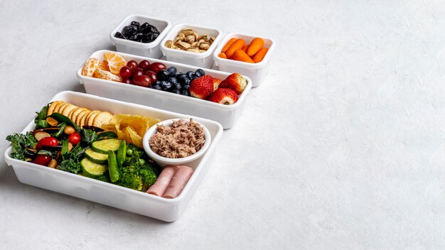 High angle packed food frame with copy-space