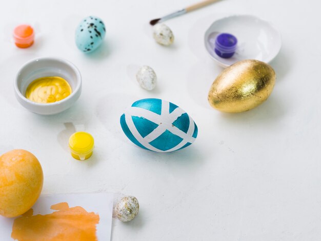 High angle of painted eggs for easter