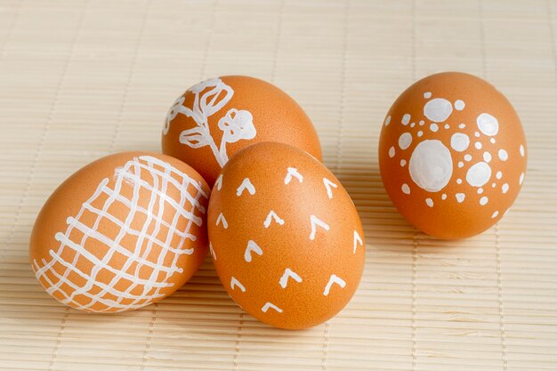 High angle of painted eggs for easter