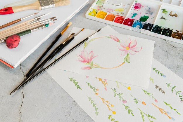 high angle painting with brushes collection