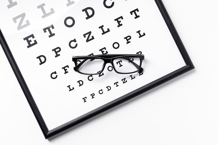 Free Photo high angle of pair of glasses on panel with letters