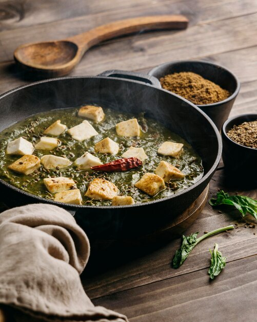 High angle pakistani food in bowl