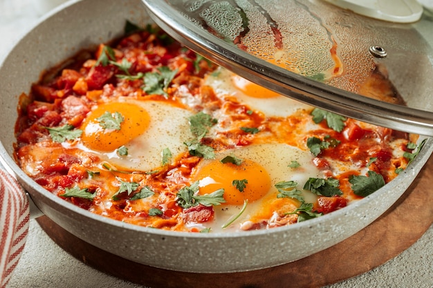 High angle pan with jewish meal