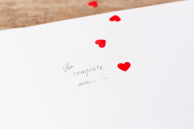 High angle of paper with valentines day message