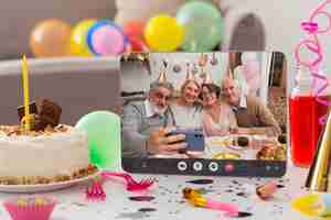 Free photo high angle party items and tablet