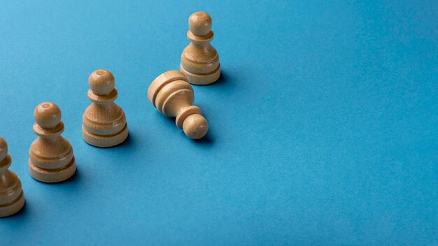 High angle of pawns with copy space