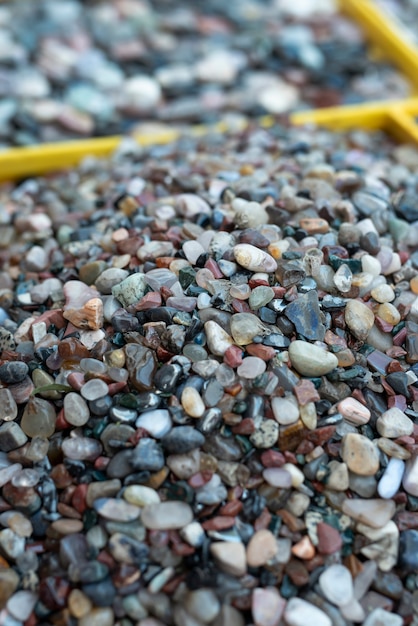 High angle pebbles at second hand market