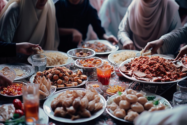 Foto gratuita persone ad alto angolo che celebrano l'eid al-fitr