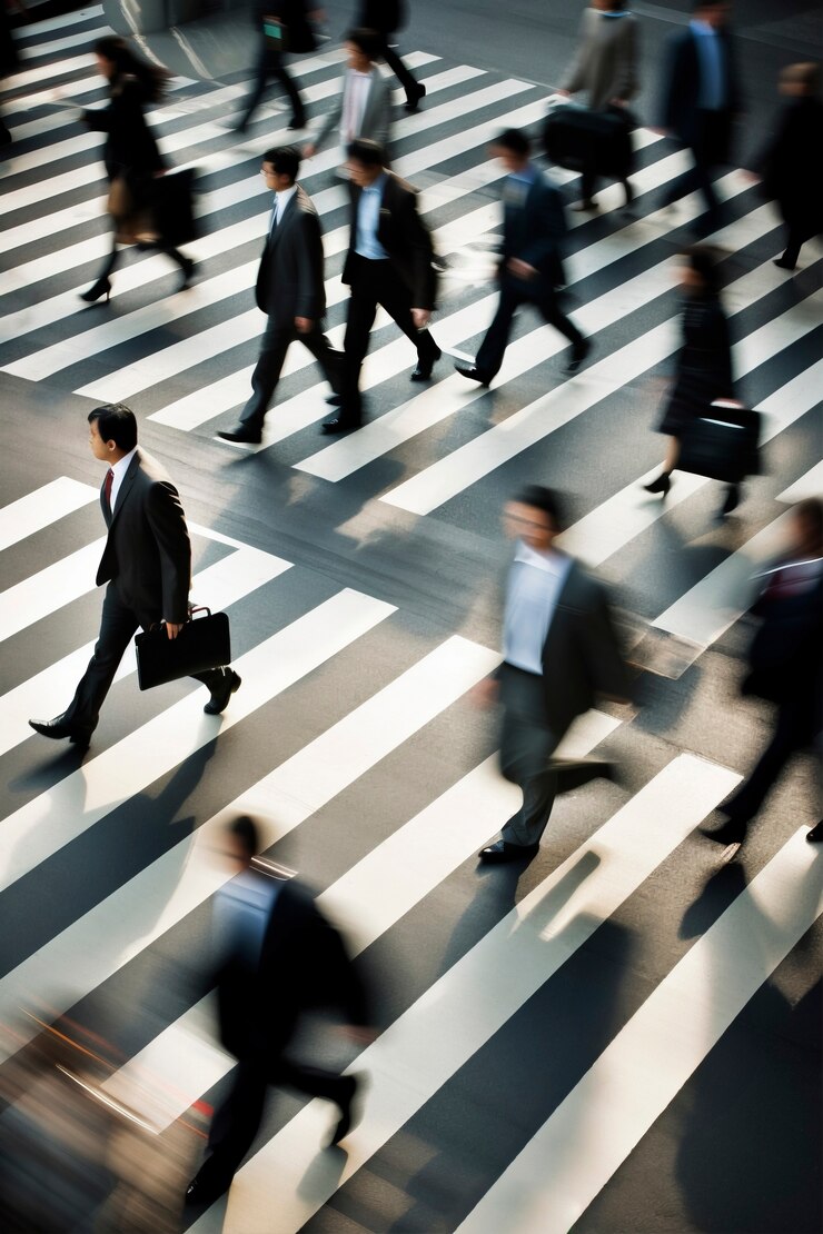 Free Photo high angle people crossing street
