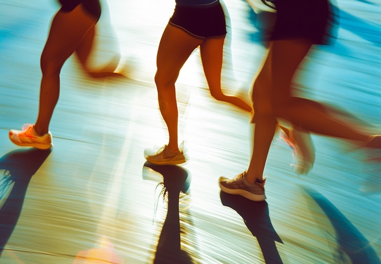 Free Photo high angle people running