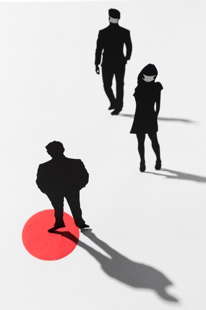 High angle of people with medical masks during the pandemic