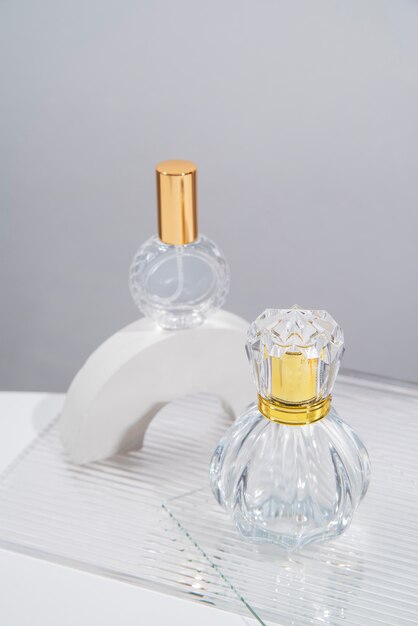 High angle perfume bottles arrangement