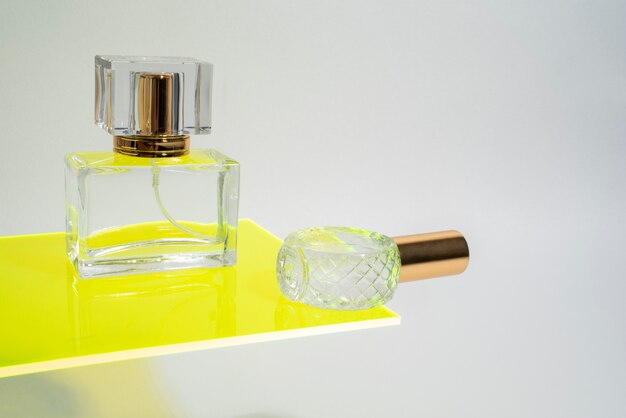 High angle perfume bottles arrangement