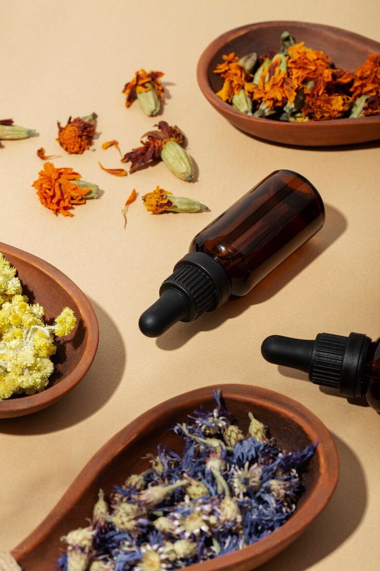 Free Photo high angle phytotherapy items arrangement